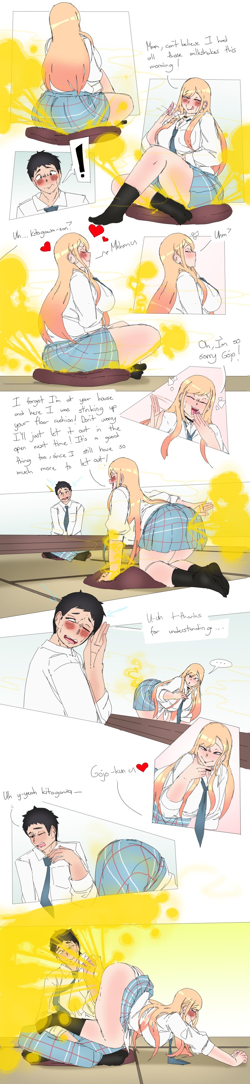 ! ... ass ass_up bent_over big_ass big_butt bikini bikini_top blonde_hair blush butt english_text eyes_closed fart fart_fetish farting farting_on_face gojou_wakana gyaru heart kitagawa_marin lazei panties pink_eyes pink_hair plaid plaid_skirt rear_view side_view sitting skirt smile sono_bisque_doll_wa_koi_wo_suru teasing text text_bubble thick_thighs two_tone_hair viewed_from_behind viewed_from_side white_panties