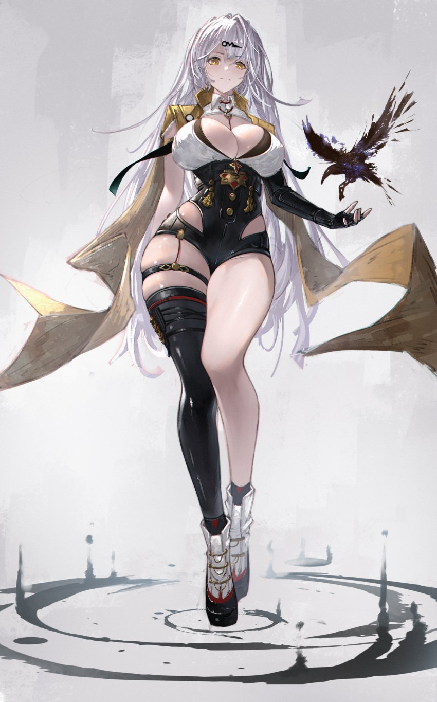 1girls 2d artist_name artist_request big_breasts breasts busty crow female female_only full_body hips hoyoverse huge_breasts large_breasts light-skinned_female light_skin mihoyo mostly_clothed raven tagme thick thick_legs thick_thighs thighs void_hunter white_hair wide_hips yellow_eyes yi_xuan zenless_zone_zero