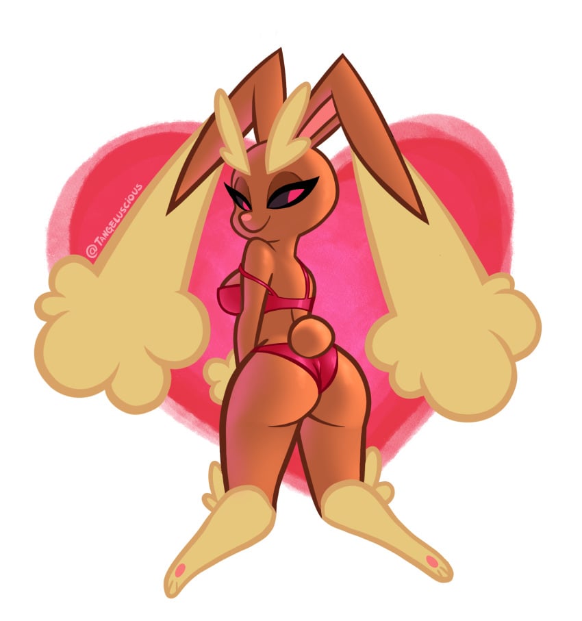 2d 2d_(artwork) alternate_version_available ass bunny_girl colored digital_media_(artwork) heart kneeling looking_back lopunny pokémon_(species) pokemon pokemon_(species) red_eyes shaded tangeluscious thighs underwear