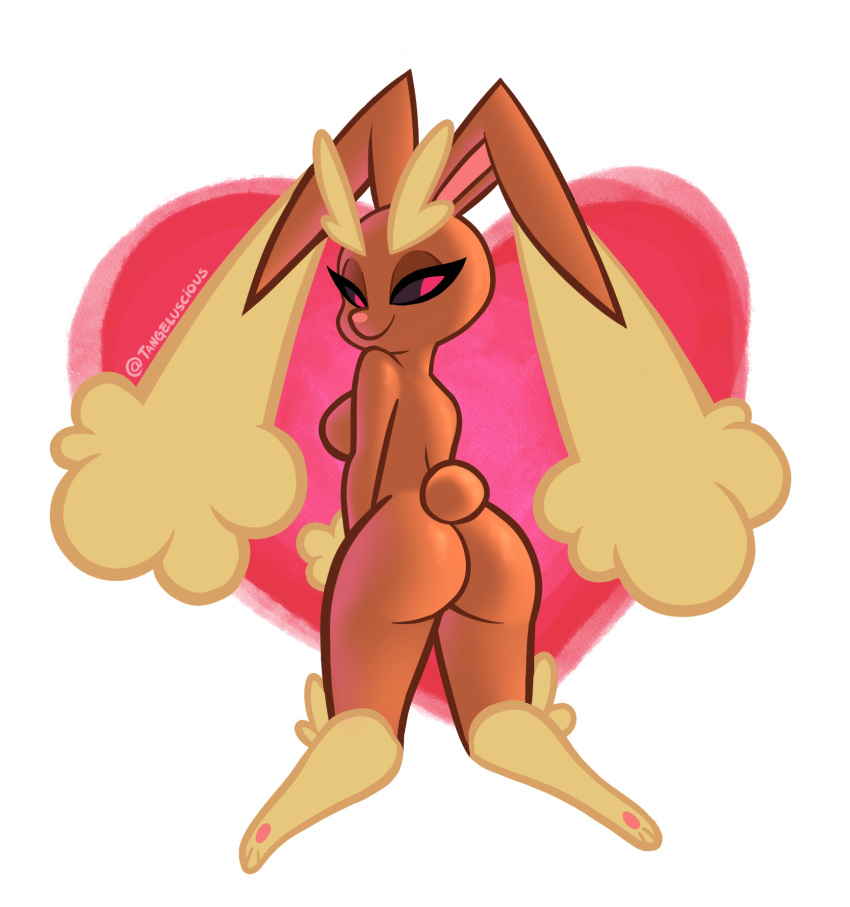 2d 2d_(artwork) alternate_version_available ass bunny_girl colored digital_media_(artwork) furry heart kneeling looking_at_viewer looking_back lopunny naked pokemon pokemon_(species) red_eyes shaded tangeluscious thighs