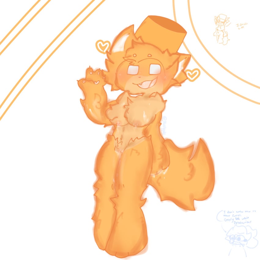 :3 artist_request bucket_hat catte_(kaiju_paradise) cum_drip cum_on_body fluffy fluffy_tail furry furry_breasts heart hi_:] kaiju_paradise orange_fur paws roblox roblox_game source_request tagme wet_pussy white_eyes