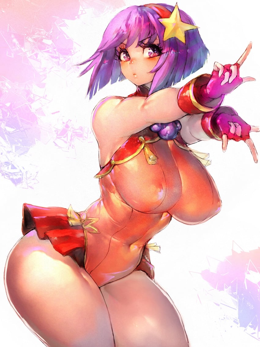 1girls ass athena_asamiya female female_only fumio_(rsqkr) hair_ornament hi_res king_of_fighters purple_eyes purple_hair short_hair solo thick_thighs thighs wide_hips