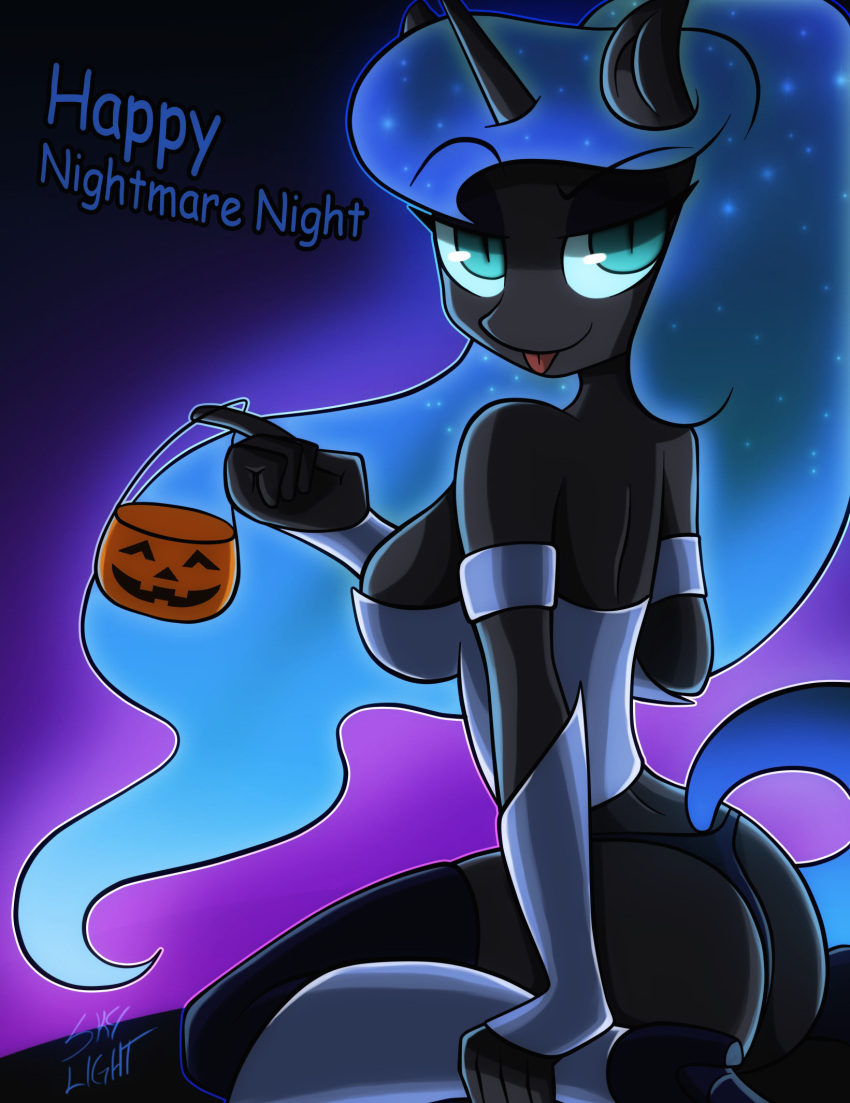 alicorn anthro ass clothing equid equine female friendship_is_magic looking_at_viewer my_little_pony nightmare_moon_(mlp) princess_luna_(mlp) skylight_(artist) solo solo_female suggestive tongue_out