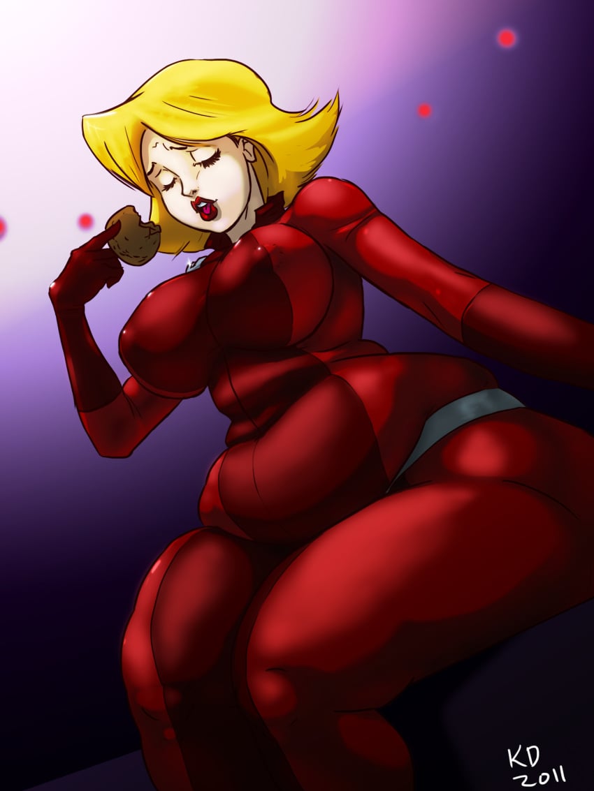 1girls bbw big_breasts blonde_hair breasts chubby clover_(totally_spies) eating female food kawaiidebu large_breasts nipple_bulge overweight overweight_female passion_patties plump thick thick_thighs thighs totally_spies weight_gain wide_hips