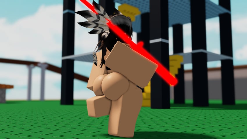 1girls 3d belly_button black_face black_hair bottomless bra breasts cleavage combat_warriors female female_only gabbers hand_on_hip holding_object holding_weapon long_hair melee_weapon mostly_nude nipple_bulge nipples no_panties outside pale_skin roblox roblox_avatar roblox_game self_upload solo solo_female standing sword thighs valkyrie_helm weapon