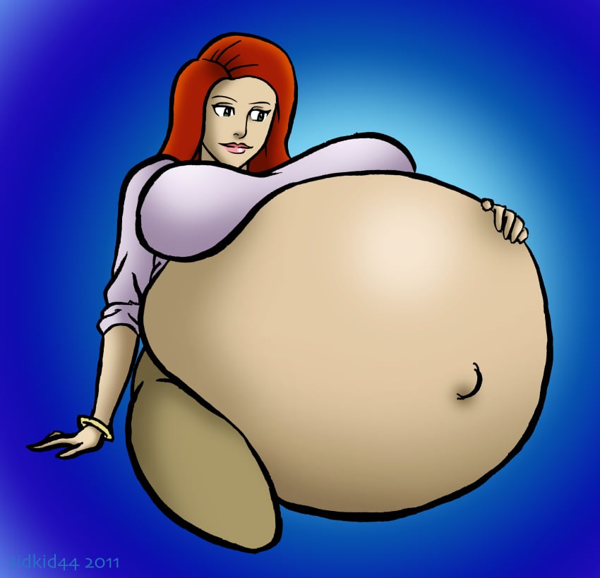 1girls belly belly_button big_belly big_breasts breasts female hand_on_belly huge_belly hyper_pregnancy jean_grey marvel marvel_comics outie_navel pregnant red_hair sidkid44 x-men x-men_evolution