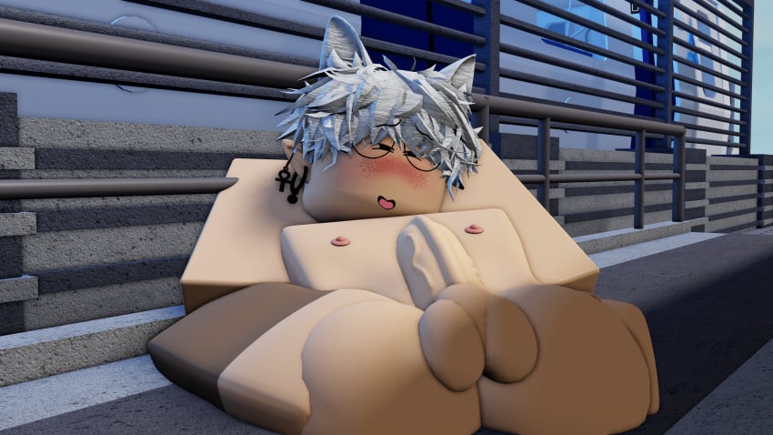 1boy 3d balls gab_(gabbers) gabbers gay hair nipples penis roblox robloxian self_upload solo tagme white_hair