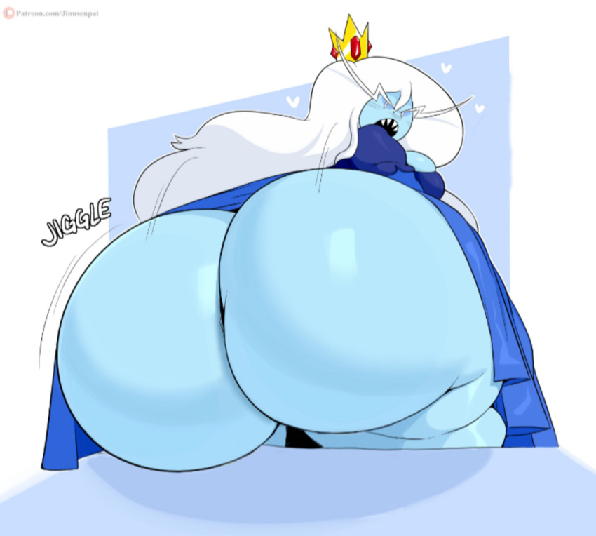 1girls adventure_time ass big_ass blue_skin bubble_ass bubble_butt edit exposed_ass fat_ass female female_only genderbent huge_ass ice_queen ice_queen_(adventure_time) jiggle jinu mob_face sitting_down solo solo_female white_hair