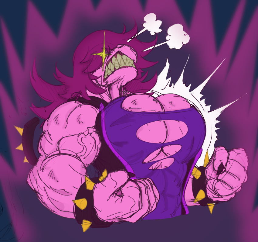 1girls accidental_exposure angry angry_face anthro aura big_breasts black_jacket bracelet breast_expansion breast_squeeze breasts breasts_out claws clenched_fist clenched_fists clenched_hand clenched_hands clenched_teeth clenching_teeth clothes_ripping color color_edit colored daredemon7000 deltarune destroyed_clothing exposed_breasts female female_anthro female_focus female_only flexing flexing_bicep flexing_muscles grey_background hi_res high_resolution highres long_hair low-angle_view muscle muscles muscular muscular_anthro muscular_arms muscular_female pink_body pink_scales pink_skin purple_shirt reptile reptile_humanoid ripped_clothing ripped_shirt scalie sharp_claws sharp_teeth shirt showing_off sleeveless sleeveless_jacket sleeveless_shirt snout solo solo_female solo_focus spiked_bracelet star-shaped_pupils steam steamy_breath susie_(deltarune) third-party_edit undertale_(series) wardrobe_malfunction white_teeth