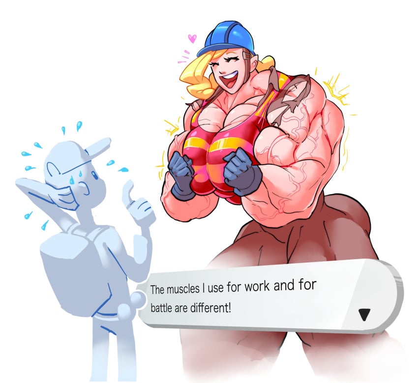 big_breasts big_muscles female game_freak muscular muscular_arms muscular_female muscular_legs muscular_thighs nintendo npc_trainer pokemon pokemon_(game) pokemon_ss text_box what_a_mass! white_background worker_(pokemon) worker_(pokemon_ss)