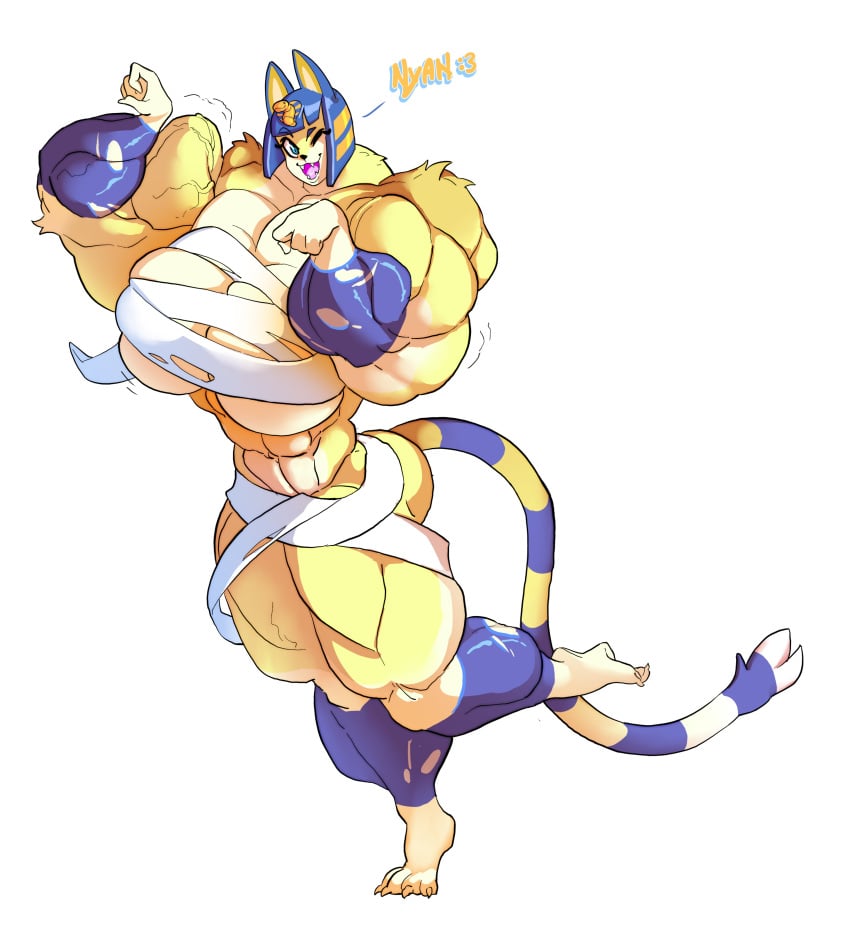 animal_crossing ankha ankha_(animal_crossing) big_muscles female female_only furry furry_breasts furry_female furry_only hyper_muscles muscular_anthro nintendo what_a_mass!