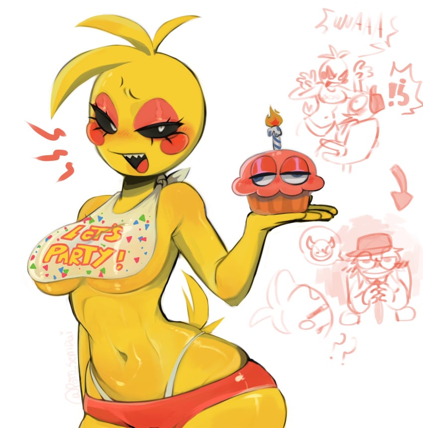 !? 1girl 1girls 2boys animatronic anthro asking_for_it asking_for_sex bib blush breasts chair chicken cupcake cupcake_(fnaf) female five_nights_at_freddy's five_nights_at_freddy's_2 funny funny_face furry galliform gallus_(genus) holding humanoid imminent_sex looking_at_another makeup male male/female meme mrcaldo nightguard panties pink_panties propositioning robot robot_girl scared scaring security_guard security_hat security_uniform seductive seductive_eyes seductive_look seductive_smile sharp_teeth short_tail solo sus tagme tail toy_chica_(fnaf) uniform yellow_body