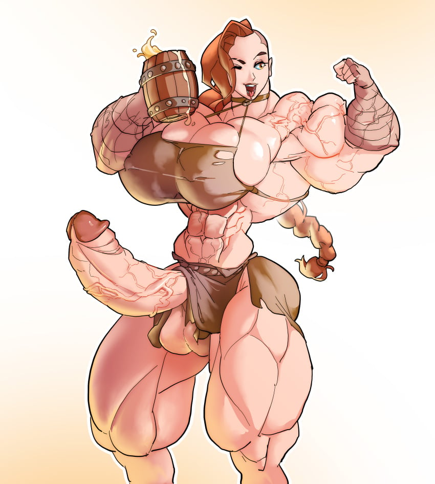 1futa abs animal_ears balls beer big_balls big_breasts breasts clothed clothing erection futa_only futanari huge_breasts huge_cock hyper_muscles light-skinned_futanari light_skin mostly_nude muscular_arms muscular_futanari muscular_thighs penis solo standing viking what_a_mass!