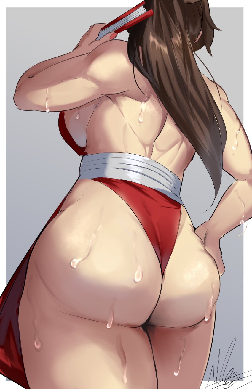 1girls alternate_version_available artist_signature ass ass_focus back_muscles back_view backboob biceps big_ass big_breasts big_butt big_hips breasts brown_hair busty curvy dat_ass fat_ass female female_focus female_only from_behind hips king_of_fighters large_ass large_breasts light-skinned_female light_skin long_hair mai_shiranui michael_lavacca muscles muscular muscular_female puzzled_artist simple_background snk solo solo_female solo_focus sweat sweatdrop sweating sweaty sweaty_body sweaty_butt tagme thick_ass thick_thighs thighs toned toned_female voluptuous