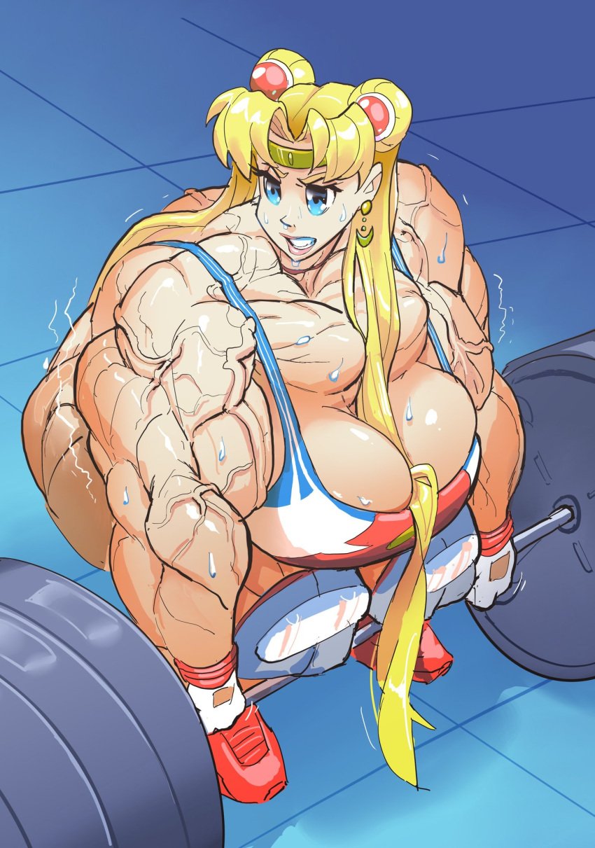 1girls big_breasts big_muscles bishoujo_senshi_sailor_moon clothed clothing female female_only hyper hyper_muscles large_breasts meme muscular muscular_arms muscular_female sailor_moon sailor_moon_redraw_challenge solo unusual_anatomy usagi_tsukino weightlifting weights what_a_mass! workout_clothes