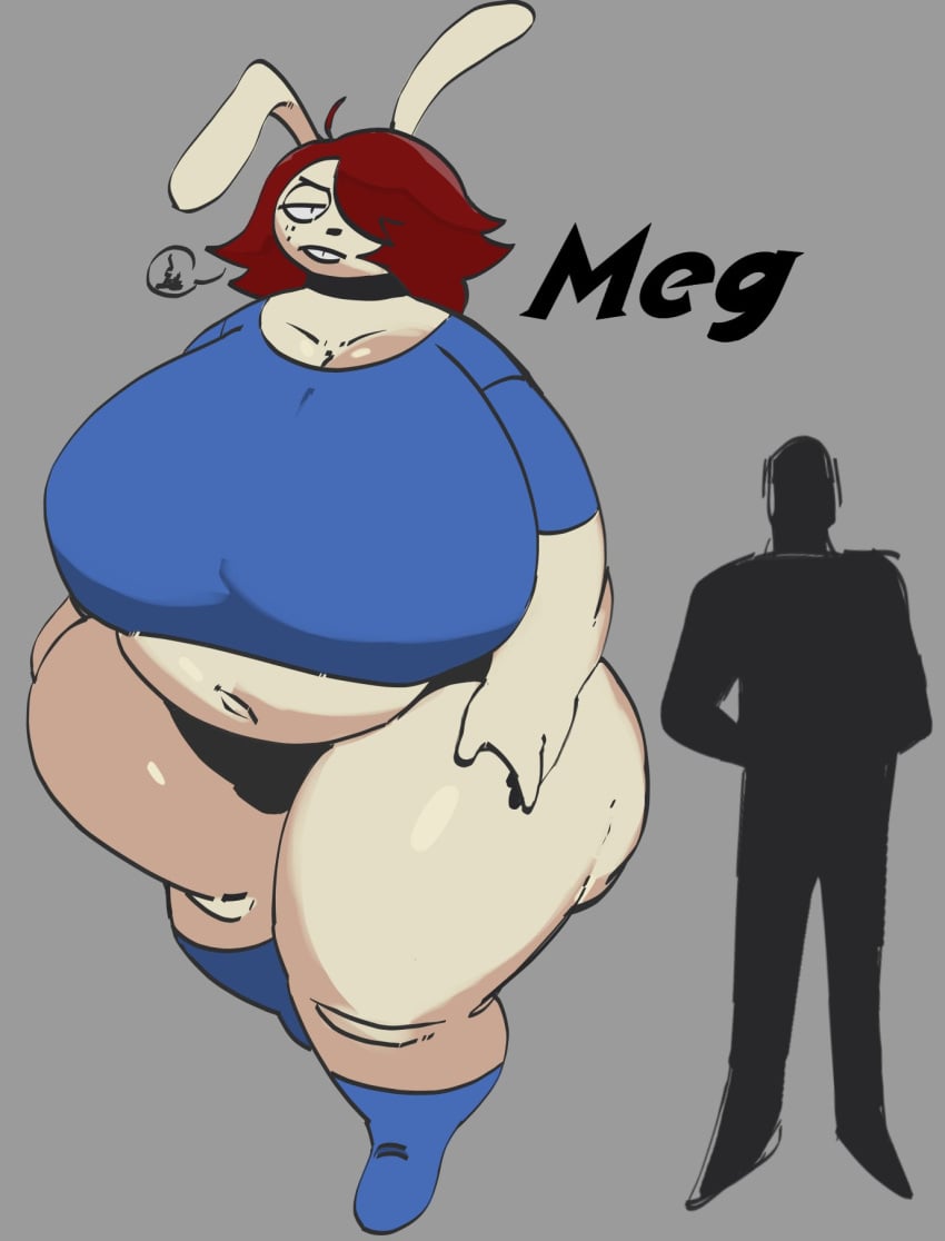 1boy 1girls 2021 anthro big_breasts breasts choker chubby chubby_female chubbybunns female female_focus freckles huge_breasts looking_at_viewer male meg_(chubbybunns) panties rabbit red_hair shirt silhouette size_difference thick_thighs wide_hips