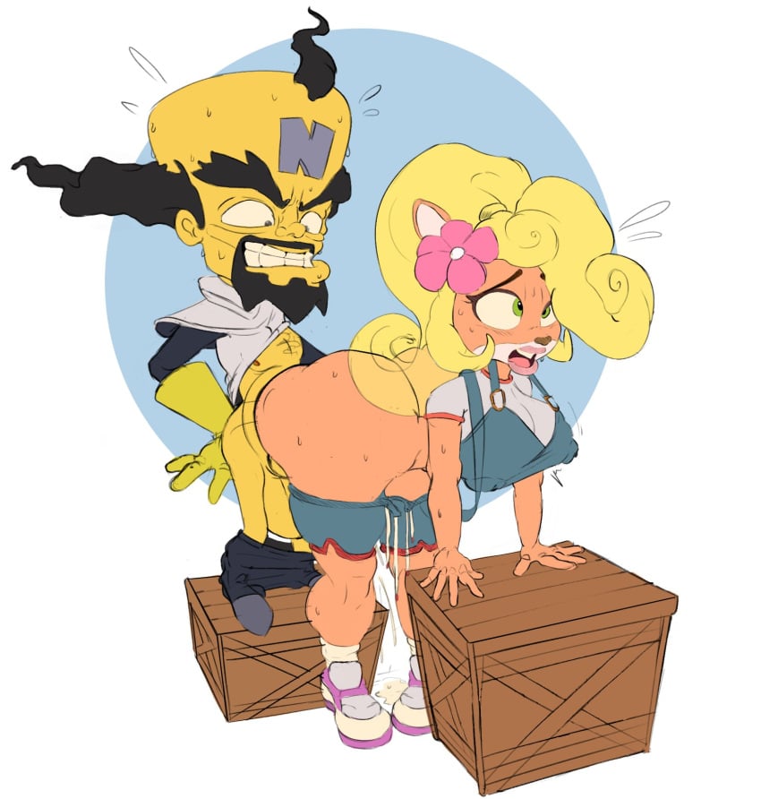 1boy 1girls anthro ass big_ass big_breasts coco_bandicoot crabtopus crash_(series) doctor_neo_cortex erect_nipples from_behind huge_ass human_on_anthro hyper_bimbo neo_cortex protagonistsub_antagonistdom sex thick_thighs