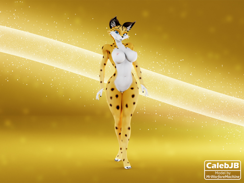 3d_(artwork) 4:3 5_toes anthro barefoot blender_(software) breasts calebjb digital_media_(artwork) feet felid feline female fur genitals humanoid_feet looking_at_viewer lynx mammal miyu_lynx nintendo nipples nude pinup plantigrade pose pussy simple_background smile solo star_fox toes video_games