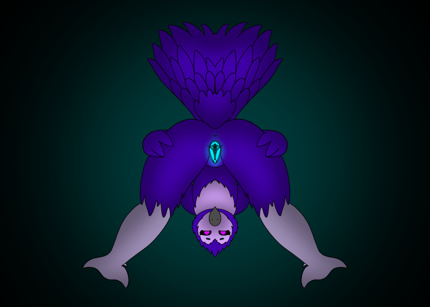 animal_genitalia anthro ass avian bent_over bird black_sclera blue_genitals cloaca feathers female genitals hi_res horizontal_cloaca looking_at_viewer looking_back owl presenting purple_body purple_eyes pussy raised_tail solo spread_pussy spreading tape that_floof_neo