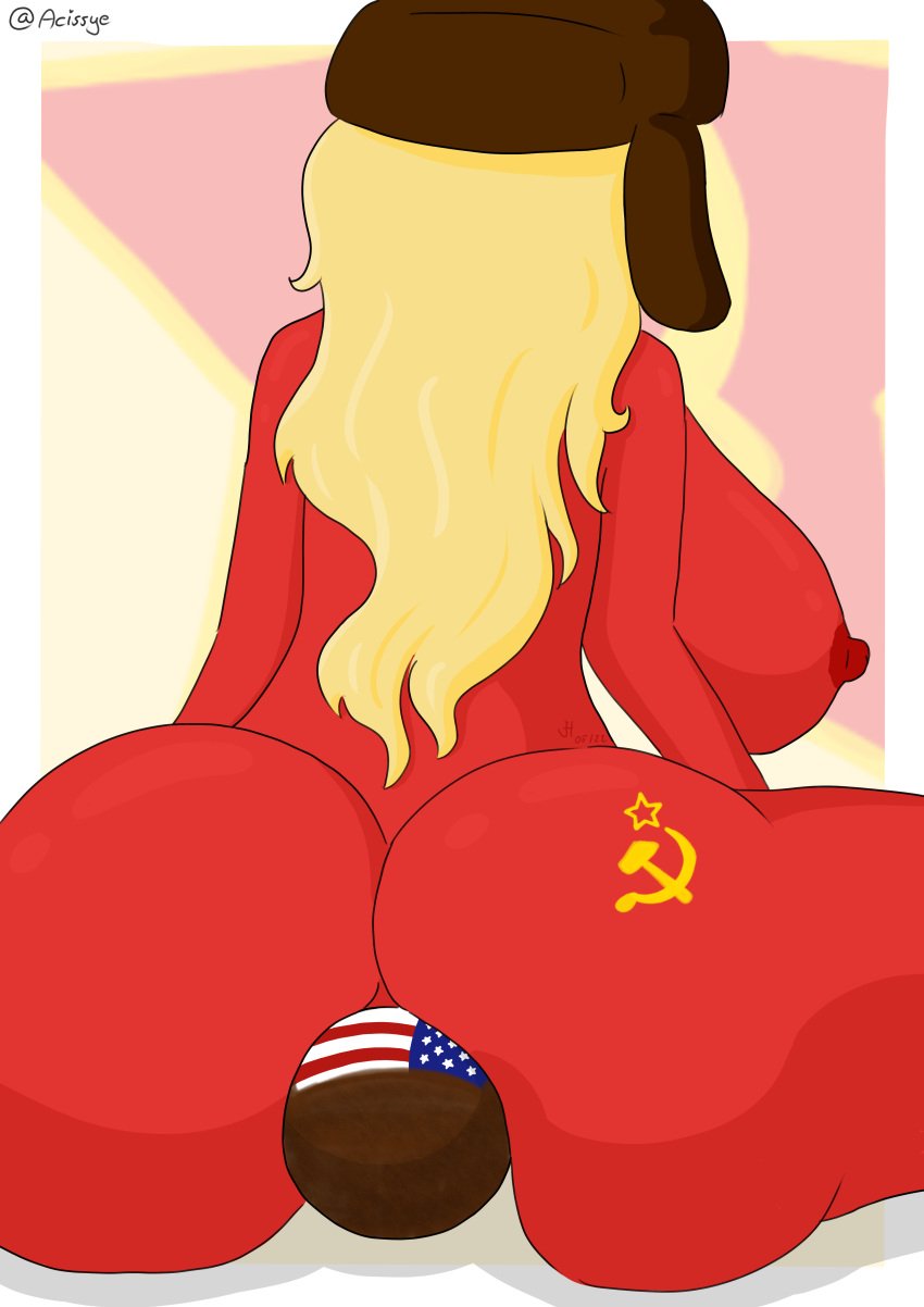 acissye ass big_ass big_breasts blonde blonde_female blonde_hair blonde_hair_female breasts countryhumans countryhumans_girl facesitting large_ass large_breasts larger_female smaller_male soviet_union soviet_union_(countryhumans) united_states_of_america_(countryhumans)