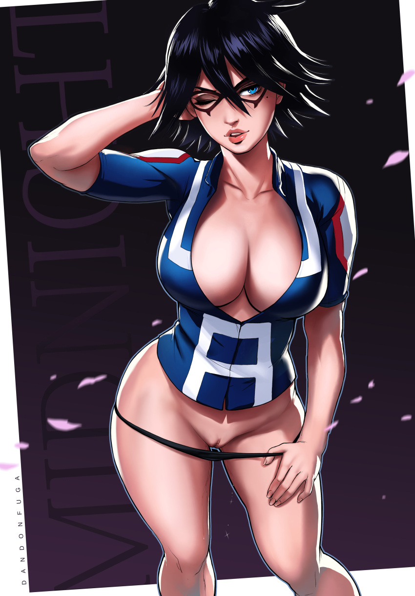 1girls absurd_res big_breasts black_hair black_panties blue_eyes breasts character_name cleavage collarbone dandon_fuga domino_mask gym_uniform large_breasts lips midnight_(my_hero_academia) mole mole_under_eye my_hero_academia nemuri_kayama no_pants panties panty_pull pussy pussy_juice short_hair short_sleeves smile solo thighs u.a._gym_uniform uncensored wink