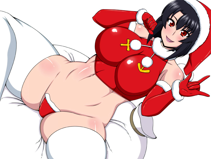 big_breasts black_hair myougi_kuraganosuke santa_girl santa_hat short_hair tagme