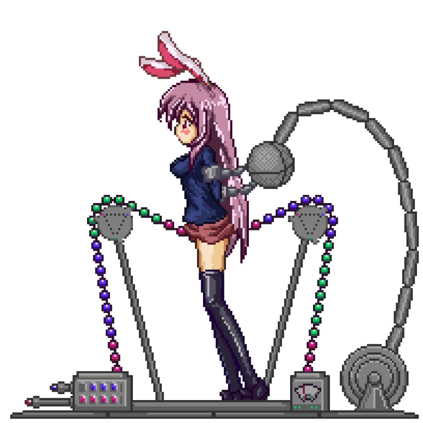 animated bead_sex_machine beads blush bondage bunny_ear crotch_rub cruelty_to_animals female lowres machine monikano pixel_art reisen_udongein_inaba rope_walking sex_machine sprite thighhighs touhou transparent_background