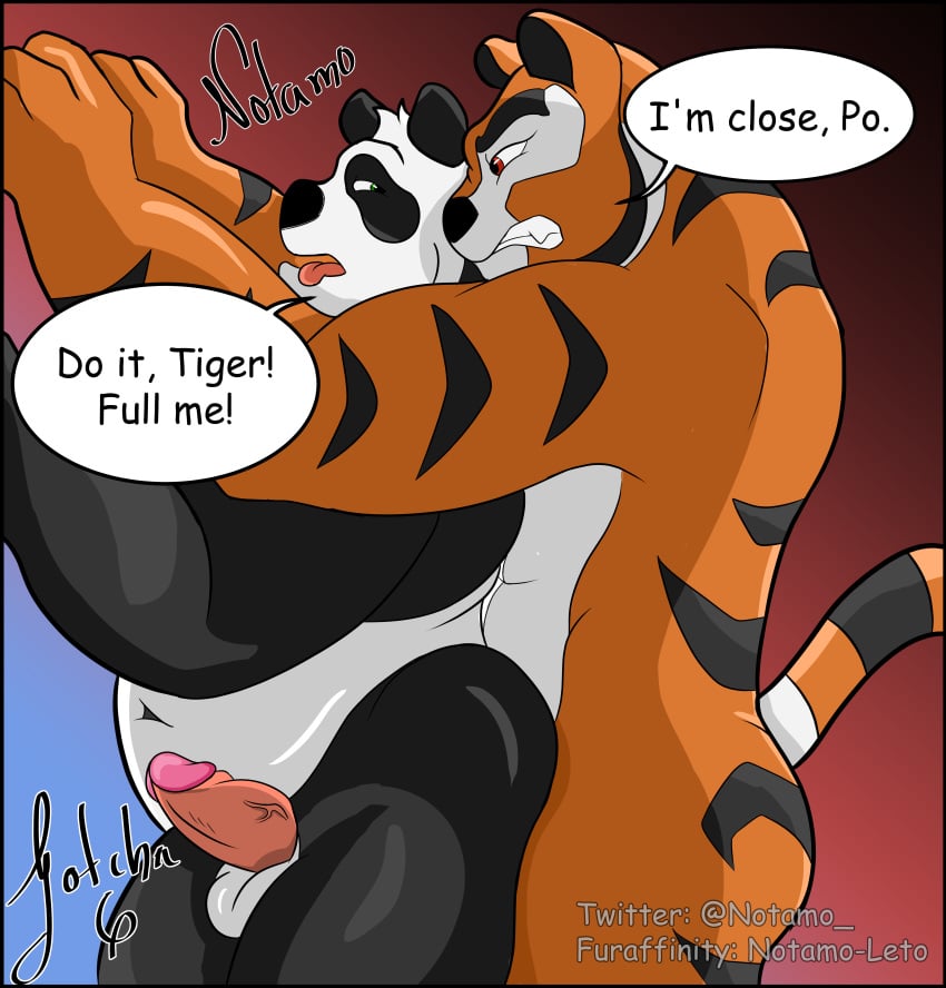 absurd_res anal anal_sex anthro balls black_body black_fur dreamworks duo erection felid from_behind_position fur genderswap genderswap_(ftm) genitals giant_panda hi_res kung_fu_panda looking_at_another looking_at_partner looking_back male male/male male_penetrated male_penetrating male_penetrating_male mammal master_po_ping master_tigress notamo orange_body orange_fur overweight overweight_male pantherine penetration penis po rule_63 sex text tiger tongue tongue_out translated ursid