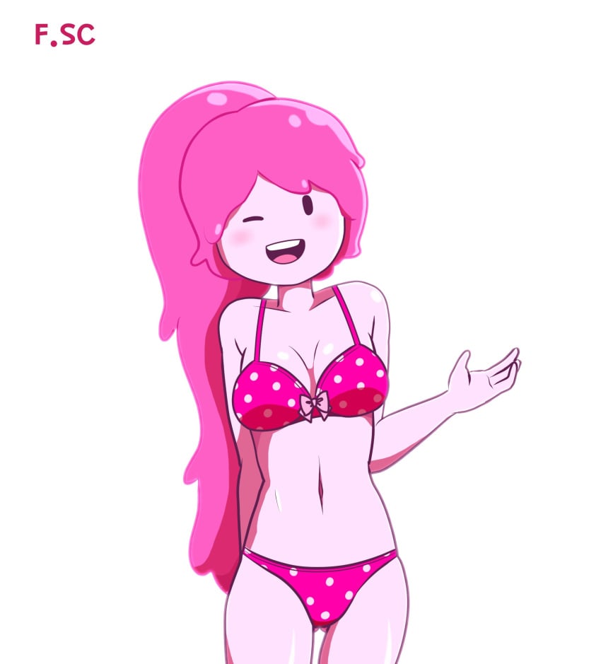 adventure_time fizzyspidercider looking_at_viewer pink_hair pink_skin ponytail princess_bubblegum swimsuit