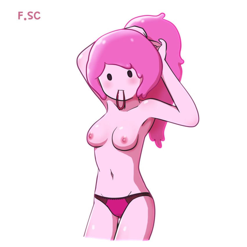 adventure_time fizzyspidercider no_bra panties pink_hair pink_skin ponytail princess_bubblegum