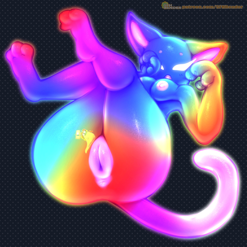 2022 anthro anus ass breasts domestic_cat feet felid feline felis female fur furry furry_only genitals hi_res mammal multicolored_body nipples nude pukemilked pussy rainbow_(sadflowerhappy) sadflowerhappy solo tail thick_thighs