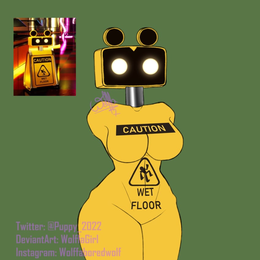 five_nights_at_freddy's five_nights_at_freddy's:_security_breach gender_transformation patpat robot scottgames wet_floor wet_floor_bot_(fnaf) wet_floor_sign wolffaloba