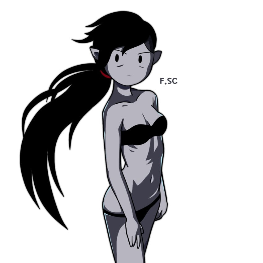 adventure_time angry black_hair fit_female fizzyspidercider green_skin long_hair marceline mob_face underwear vampire white_background