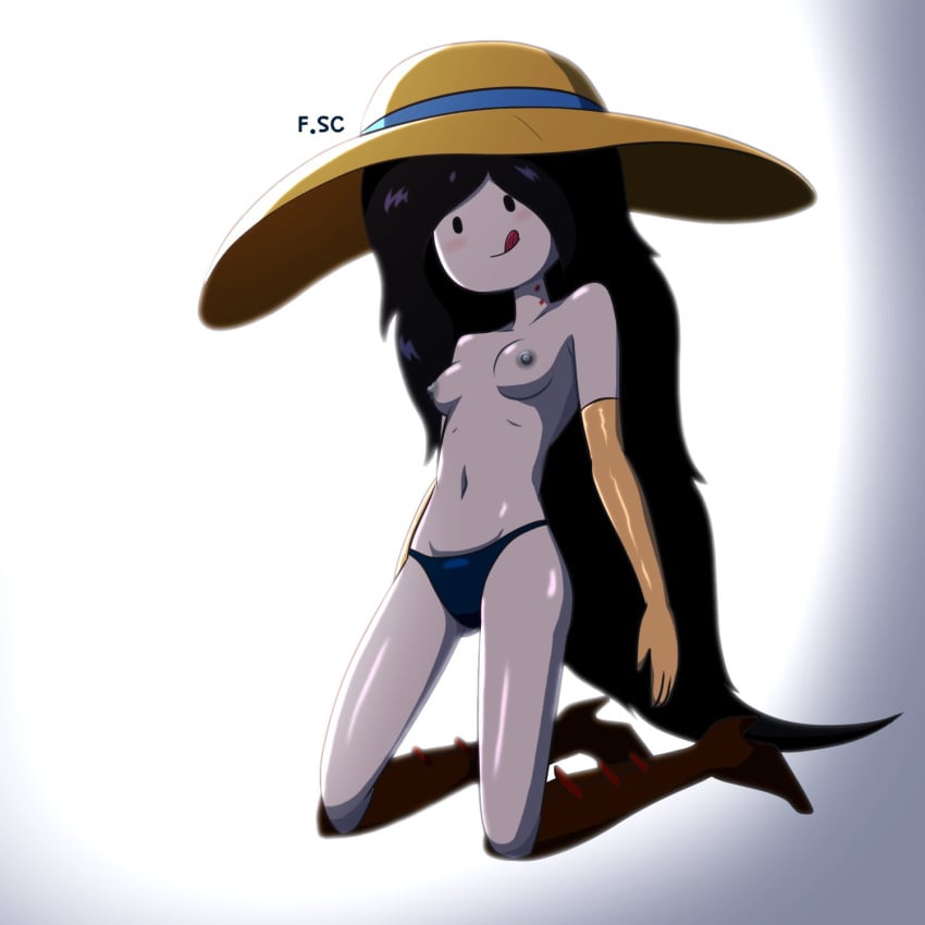 adventure_time black_hair elbow_gloves fizzyspidercider gloves grey_body hat long_gloves marceline no_bra panties vampire