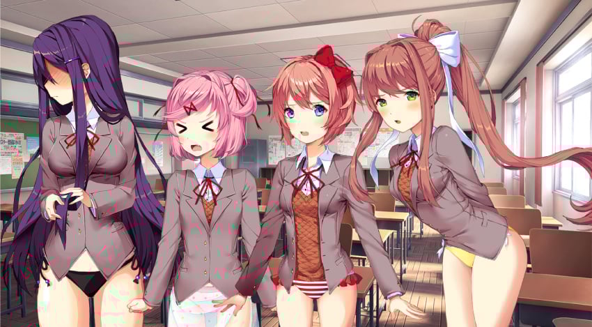 4girls accurate_art_style classroom doki_doki_literature_club euf female female_only lipa091 monika_(doki_doki_literature_club) multiple_girls natsuki_(doki_doki_literature_club) panties sayori_(doki_doki_literature_club) sprite underwear yuri_(doki_doki_literature_club)