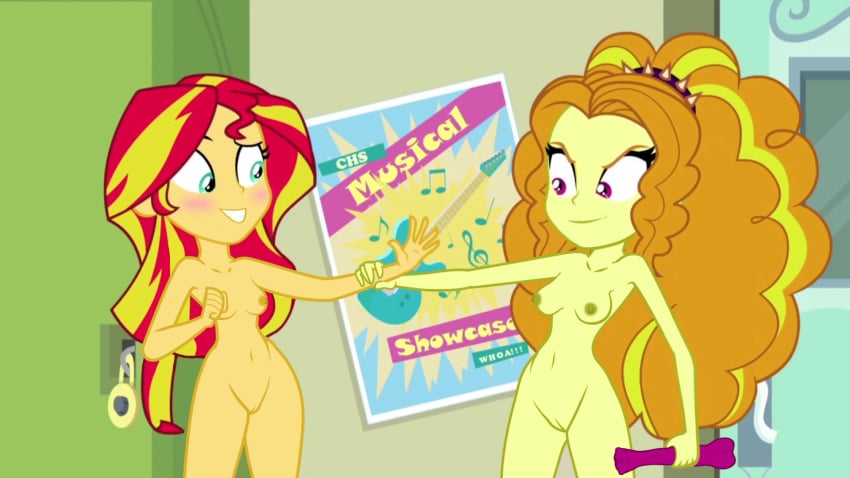 adagio_dazzle blush casual dominant_female edit equestria_girls female friendship_is_magic hasbro holding_dildo holding_wrist human my_little_pony pale_skin public rainbow_rocks submissive_female sunset_shimmer yuri