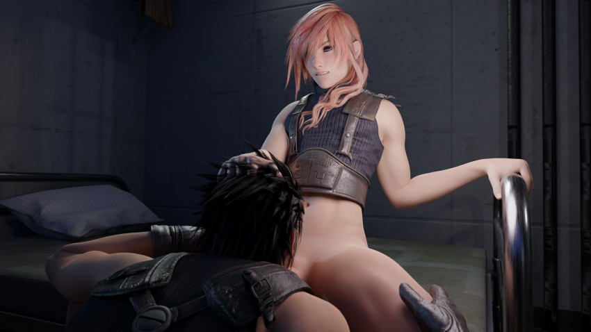 3d bed bedroom biting_lip black_hair blender blowjob clothed cloud_strife crossdressing eclair_farron fellatio femboy feminine_male final_fantasy final_fantasy_vii final_fantasy_vii_remake final_fantasy_xiii girly hand_on_head hands_on_thighs light-skinned_femboy light-skinned_male light_skin lightning_returns:_final_fantasy_xiii male male/male penis pink_hair smile sucking sucking_penis trap tscd_rendering twink wig yaoi zack_fair