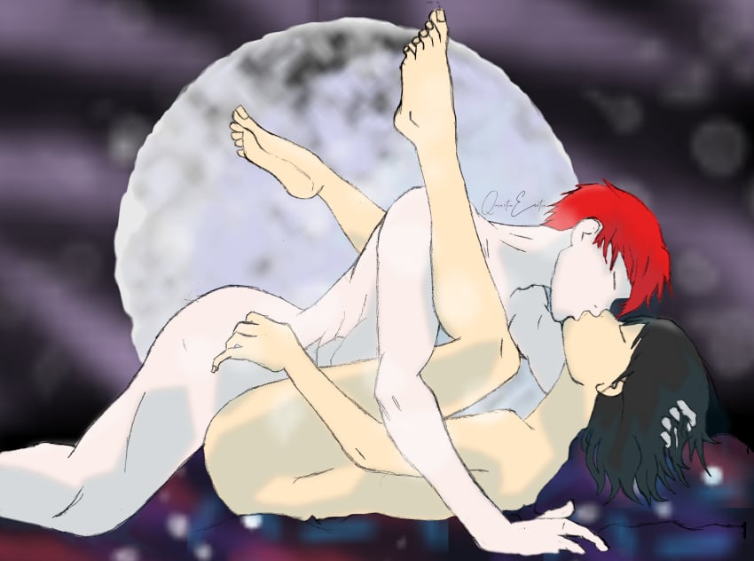 1boy 1girls ame_estrada black_hair couple female interracial kissing magic male missionary_position moon onyx_estrada quixotic_erotix red_hair straight straight_sex tagme tales_of_atonement toatone_art vanilla_sex youtube