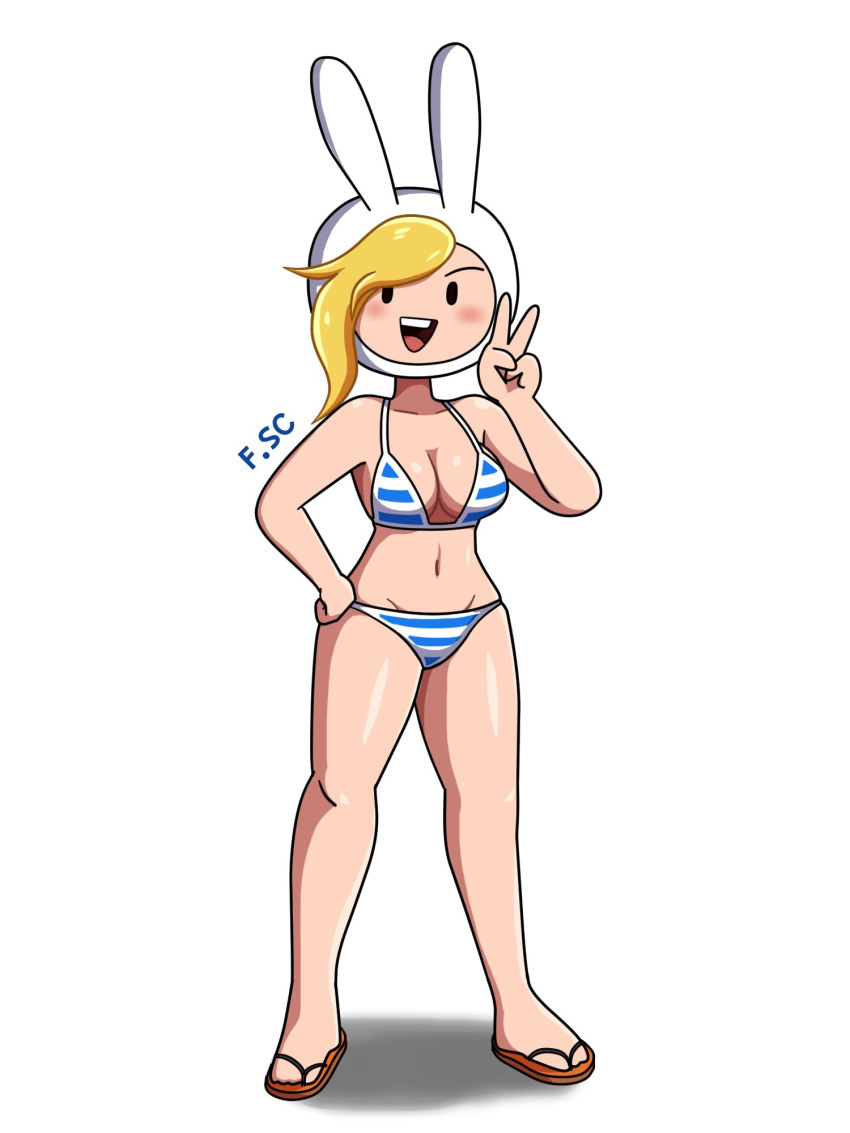 adventure_time bunny_ears bunnysuit feet fionna_the_human_girl fit_female fizzyspidercider mob_face sandals swimsuit v_sign