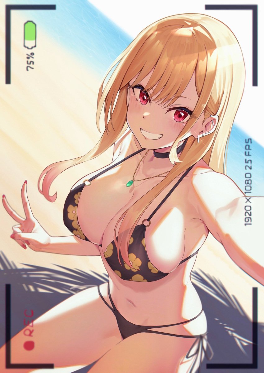 alternate_costume blonde_hair breasts female female_only gyaru kitagawa_marin long_fingernails looking_at_viewer niji smile solo sono_bisque_doll_wa_koi_wo_suru v