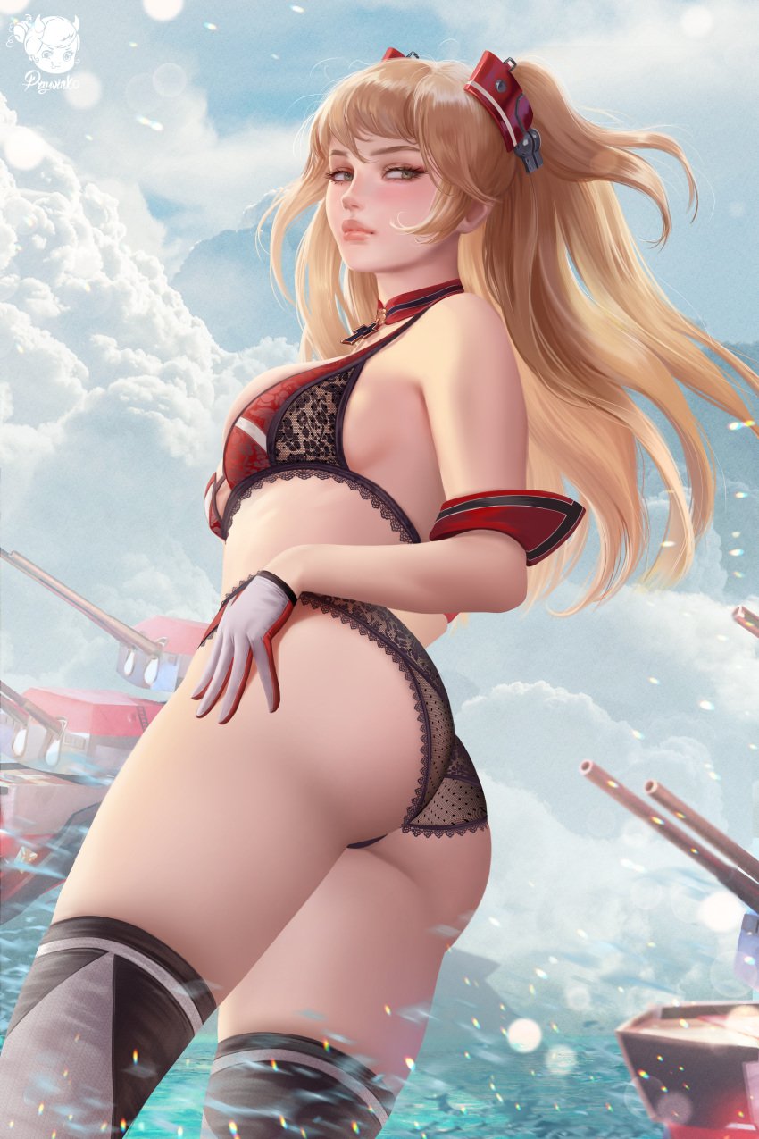 1girls absurd_res absurdres admiral_hipper_(azur_lane) ass ass_shot azur_lane bangs bare_arms bare_shoulders bare_skin bare_thighs battleship big_breasts black_panties black_underwear blonde_hair bra breasts busty butt_shot clothed clothed_female clothing cloud clouds collar cuffs dat_ass detached_collar detached_cuffs extremely_large_filesize female female_focus female_only fit fit_female gloves green_eyes hair_ornament hand_on_hip hand_on_own_hip high_resolution highres huge_filesize large_breasts large_filesize light-skinned_female light_skin lingerie long_hair looking_back panties prywinko rear_view red_bra red_collar ship side_view sideboob skirt sky solo solo_female solo_focus standing thick_ass thick_thighs thighhighs thighs twintails underwear very_high_resolution water white_gloves