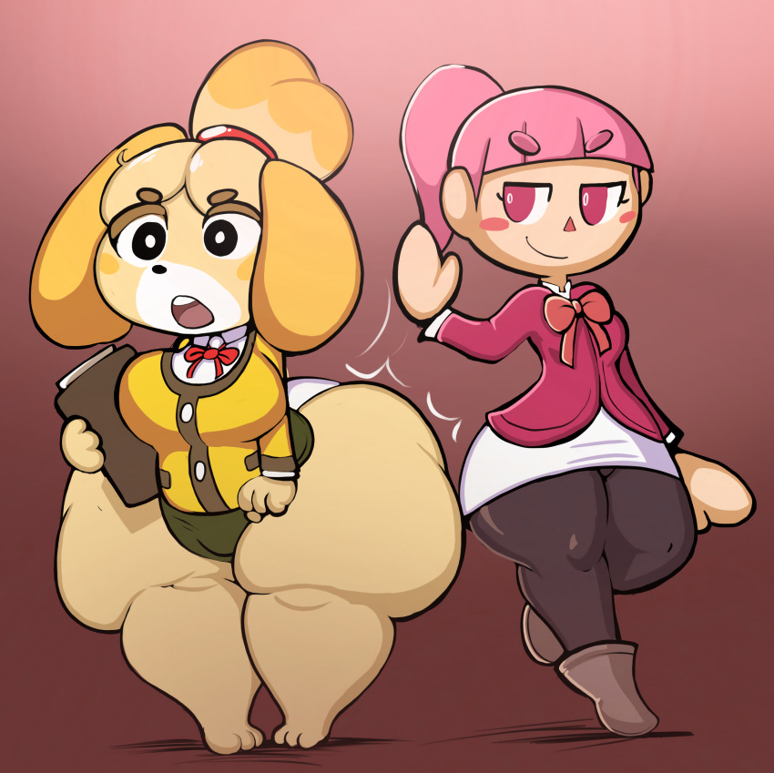 2018 2girls animal_crossing animal_crossing_girl anthro ass_bigger_than_body ass_bigger_than_breasts ass_bigger_than_head enormous_ass fat_thighs gigantic_ass huge_ass hyper hyper_ass isabelle_(animal_crossing) massive_ass multiple_girls nintendo royaloppai short_hair slap slapping_butt stockings tagme thick_thighs villager_(animal_crossing)