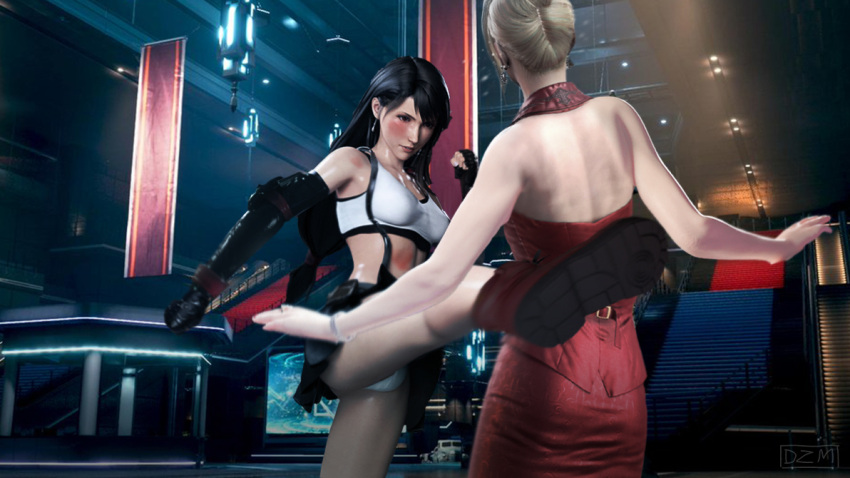 2girls 3d catfight delzelma female female_only final_fantasy final_fantasy_vii final_fantasy_vii_remake scarlet_(ffvii) tifa_lockhart upskirt