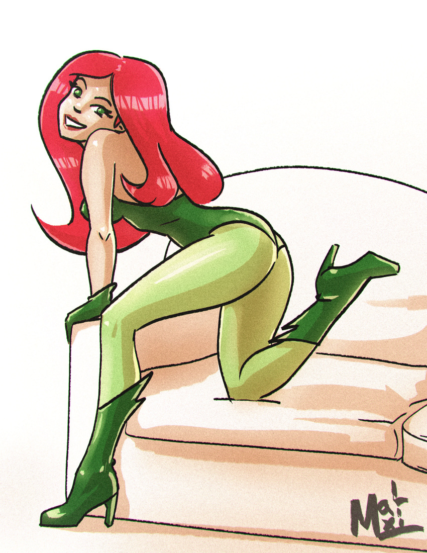 batman:_the_animated_series batman_(series) casting_couch dc_comics dcau female green_eyes high_heels maximaldraws pinup poison_ivy poison_ivy_(dcau) red_hair