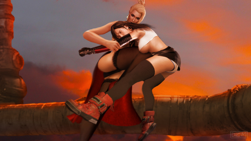 2girls 3d catfight delzelma female female_only final_fantasy final_fantasy_vii final_fantasy_vii_remake kicking scarlet_(ffvii) sexfight tifa_lockhart