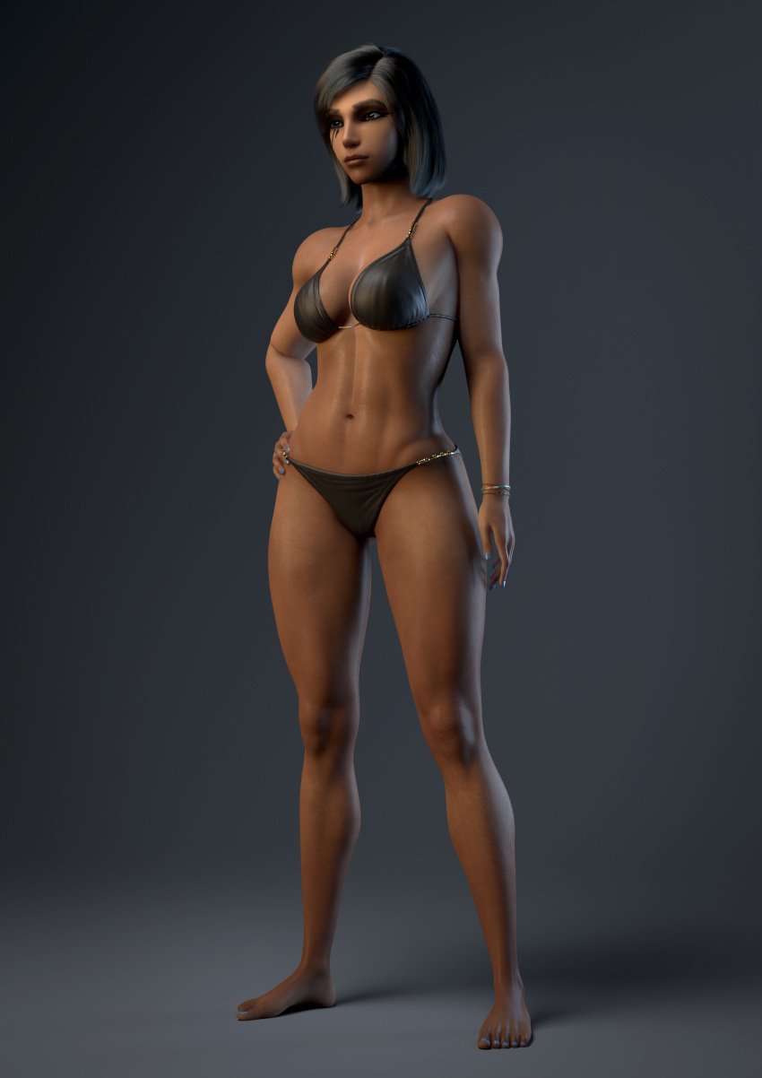 1girls 3d athletic bikini black_hair blizzard_entertainment dark-skinned_female dark_skin egyptian female female_only muscles muscular muscular_female overwatch pharah vgerotica wide_hips