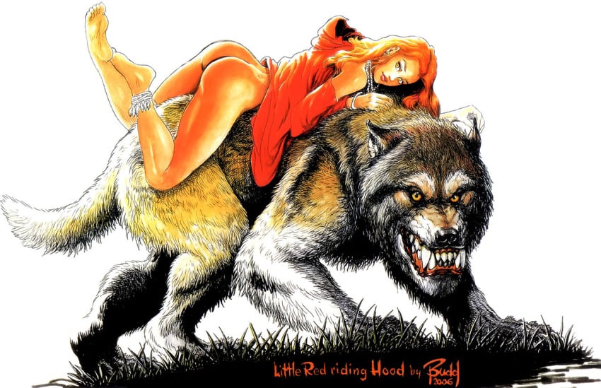 1girls 2006 ass big_bad_wolf bubble_ass bubble_butt budd_root butt earring fangs ginger_hair implied_nudity light-skinned_female little_red_riding_hood little_red_riding_hood_(copyright) looking_at_viewer necklace nude_underneath on_top_of orange_hair pearl_necklace pin-up pin_up pinup red_cape red_hair red_hood red_riding_hood tan-skinned_female thighs voluptuous voluptuous_female wolf yellow_eyes