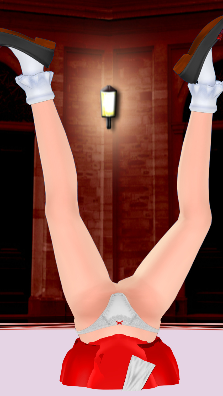 3d anklehighs buried clipping flats frilled_legwear frilled_socks highres humiliation inugami-ke_no_ichizoku_pose mary_janes mmd panties reimu_hakurei shoes socks stuck stuck_in_ground touhou turn_cuff_socks white_socks