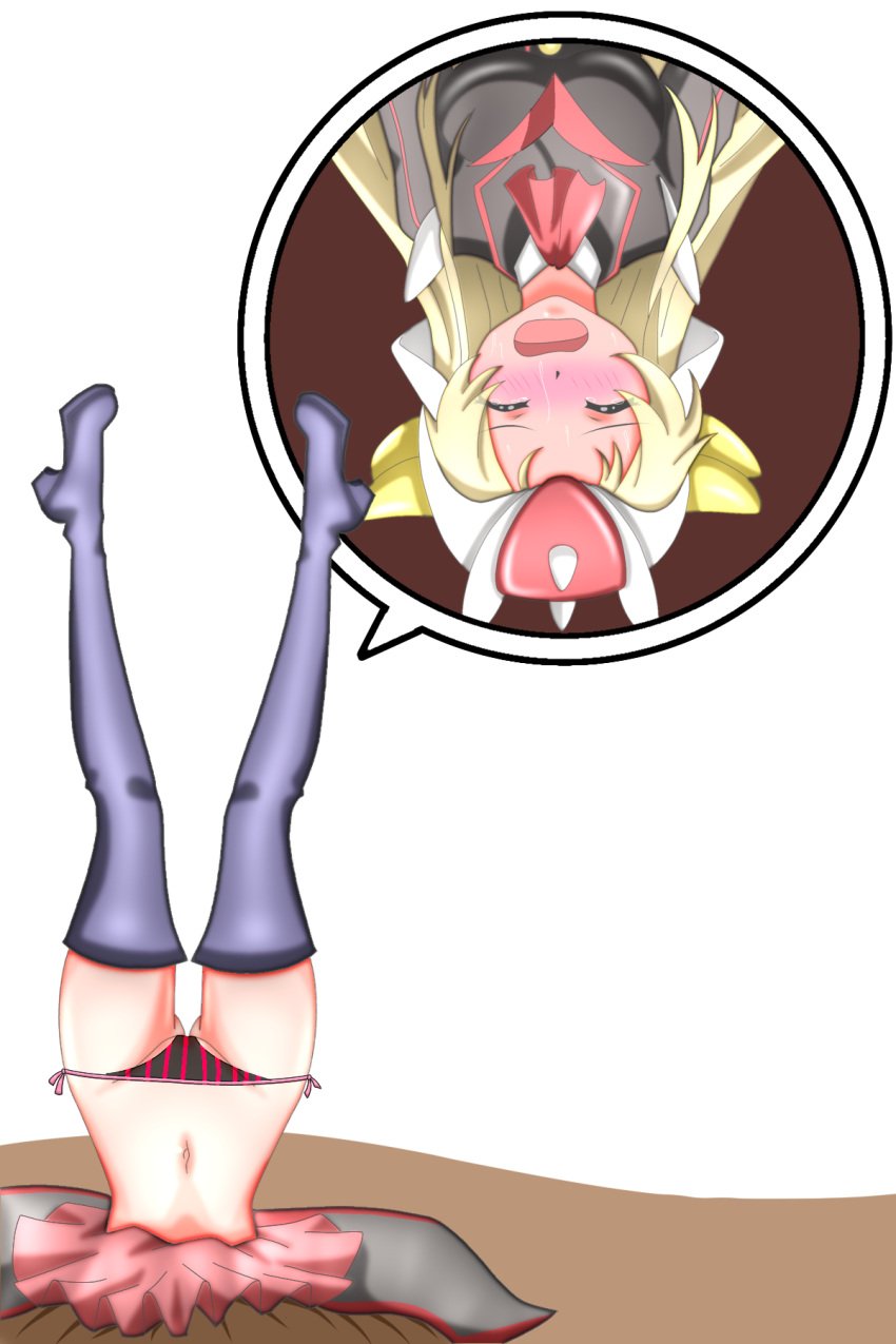 black_panties blonde_hair boots crying grenda-san highres humiliation inugami-ke_no_ichizoku_pose mazinger open_mouth panties robot_girls_z skirt striped_panties stuck stuck_in_ground ufo_robo_grendizer upside-down