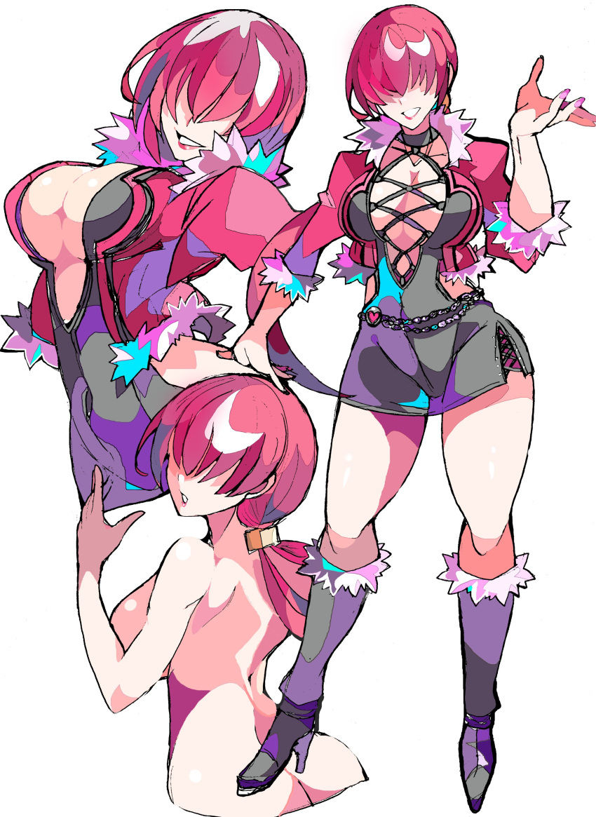 ass breasts enpe female female_only hair_over_eyes king_of_fighters large_breasts red_hair shermie_(kof) solo white_background